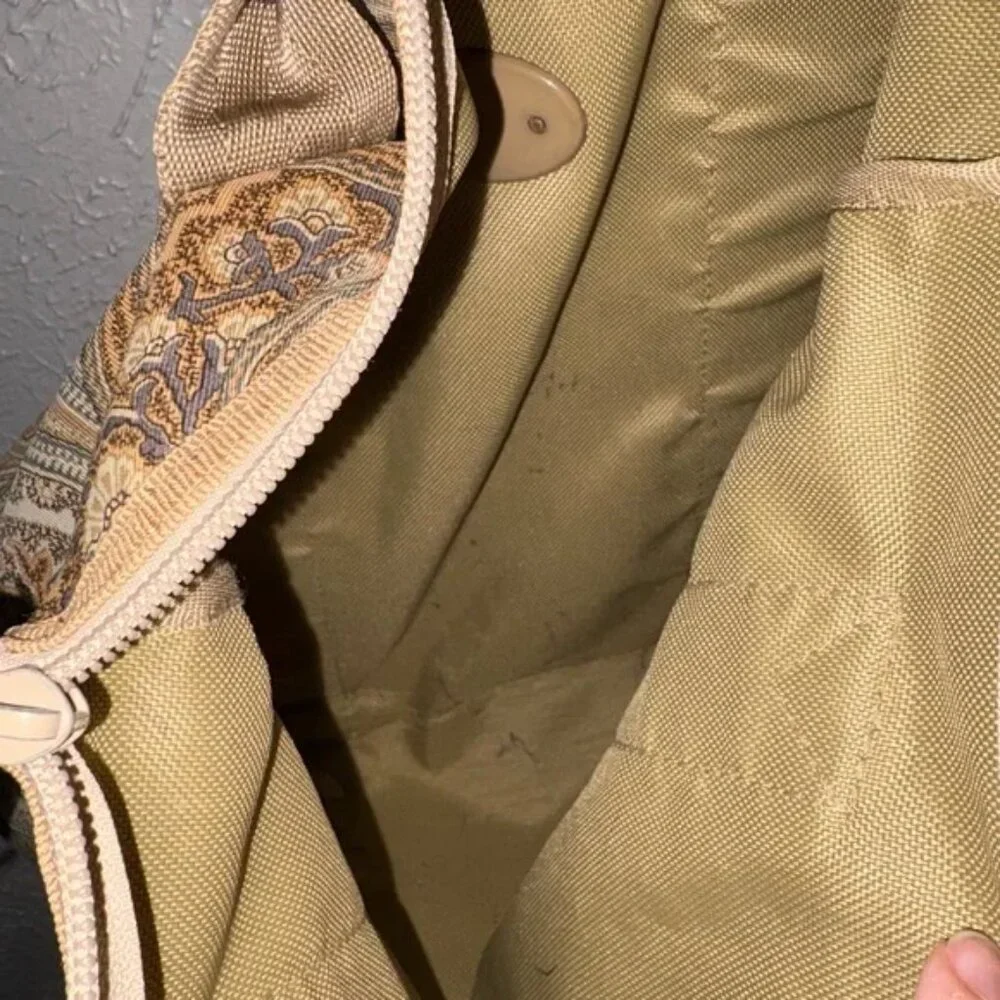 Vintage ETRO Profumi Double Handle Tote Bag in Paisley Beige Gold Nylon EUC - Picture 3 of 13